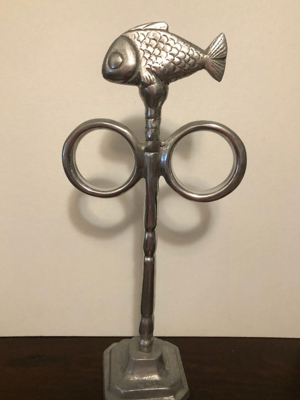 Pewter & Aluminum Fish Topped Countertop Towel Holder